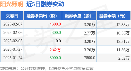 亚盈体育APP阳光照明：2月7日融资净买入3835万元连续3日累计净买入402719万元(图2)