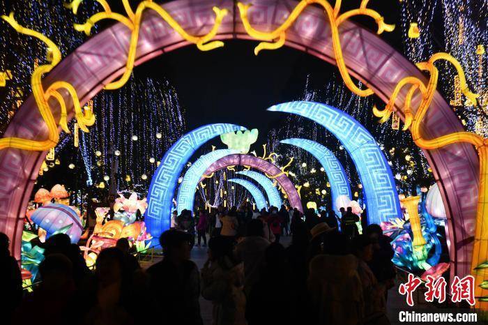 新春见闻）成都金沙太阳节璀璨灯组吸引民众(图5)